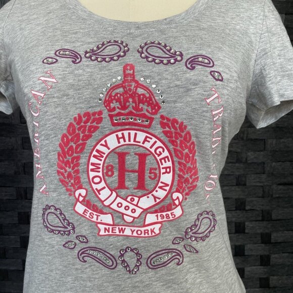 Tommy Hilfiger Womens Small Gray Short Sleeve Graphic T-Shirt - Picture 4 of 7